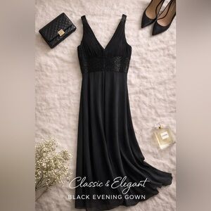 HOLIDAY GLAM JS Boutique Black Beaded Evening Gown – Size 10 – NYE Party Ready!